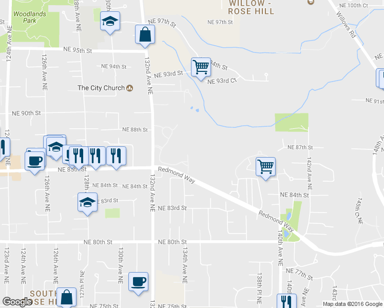 map of restaurants, bars, coffee shops, grocery stores, and more near 8622 134th Court Northeast in Redmond