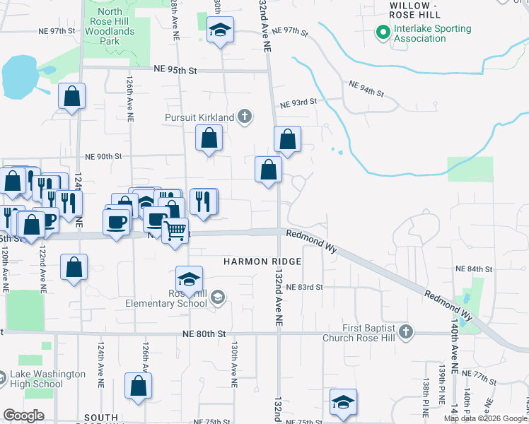 map of restaurants, bars, coffee shops, grocery stores, and more near 8529 132nd Avenue Northeast in Kirkland