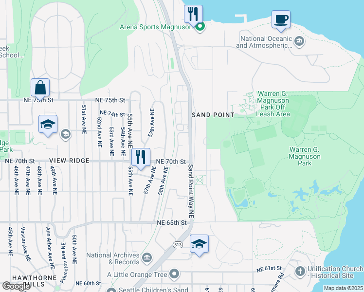 map of restaurants, bars, coffee shops, grocery stores, and more near 7112 58th Avenue Northeast in Seattle