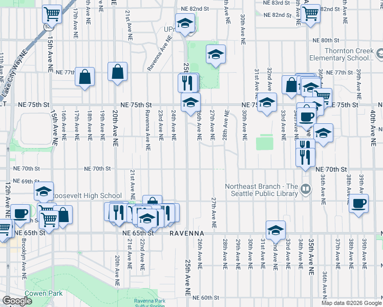 map of restaurants, bars, coffee shops, grocery stores, and more near 7035 25th Avenue Northeast in Seattle