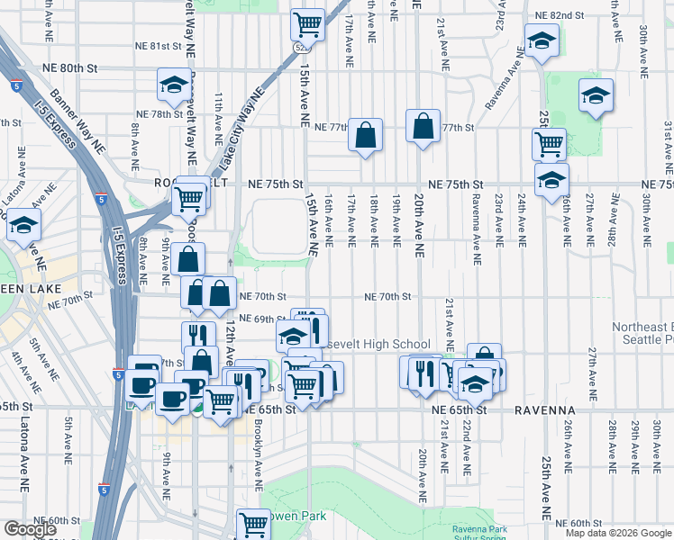 map of restaurants, bars, coffee shops, grocery stores, and more near 7037 17th Avenue Northeast in Seattle