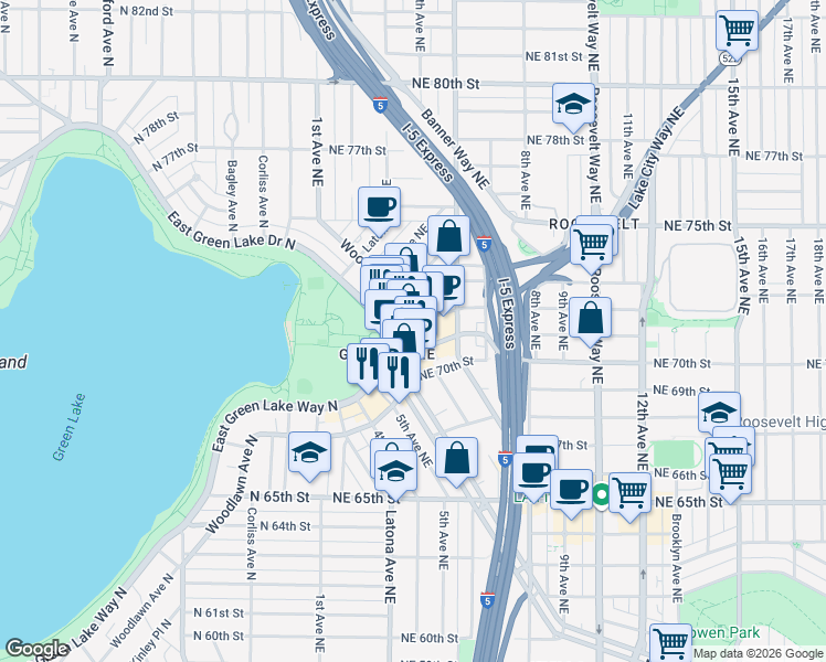 map of restaurants, bars, coffee shops, grocery stores, and more near 312 Northeast 72nd Street in Seattle