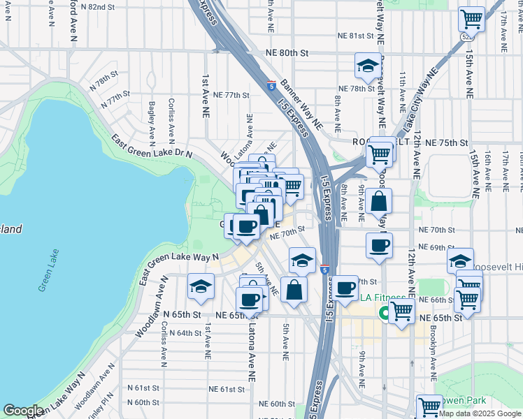 map of restaurants, bars, coffee shops, grocery stores, and more near 312 Northeast 72nd Street in Seattle