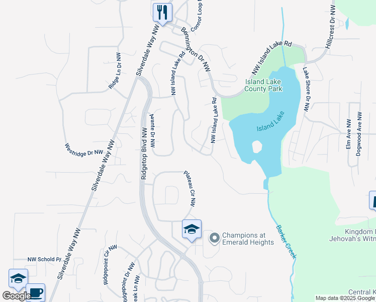 map of restaurants, bars, coffee shops, grocery stores, and more near 1311 Northwest Island Lake Road in Poulsbo
