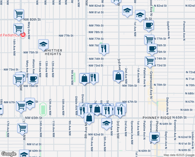 map of restaurants, bars, coffee shops, grocery stores, and more near 7026 7th Avenue Northwest in Seattle