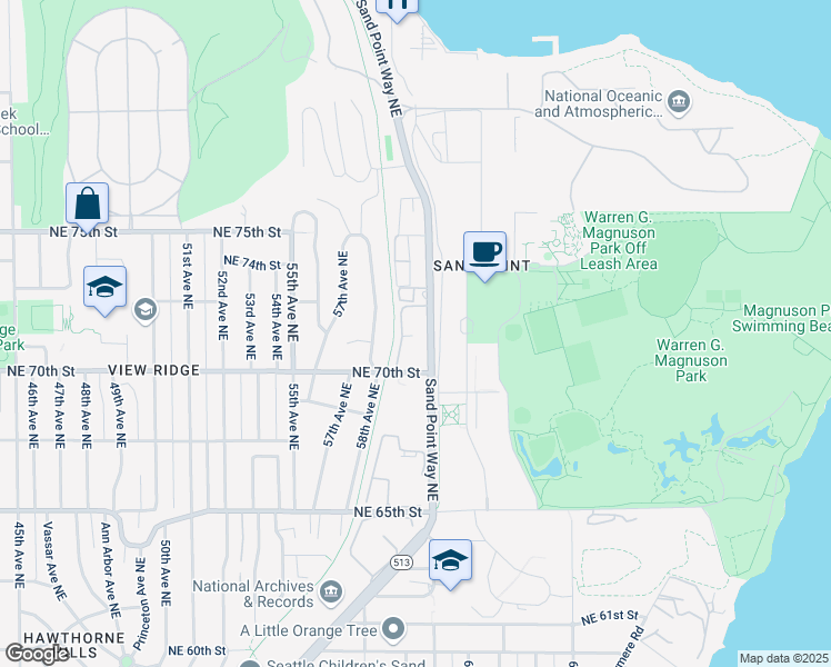 map of restaurants, bars, coffee shops, grocery stores, and more near 5818 Northeast 70th Street in Seattle
