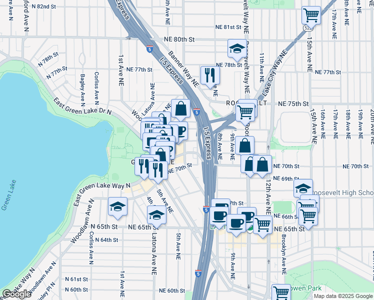 map of restaurants, bars, coffee shops, grocery stores, and more near 500 Northeast 71st Street in Seattle