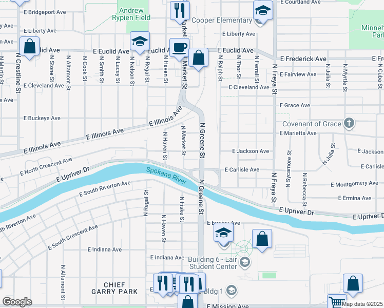 map of restaurants, bars, coffee shops, grocery stores, and more near 3118 East Jackson Avenue in Spokane