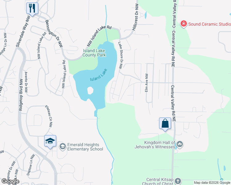 map of restaurants, bars, coffee shops, grocery stores, and more near 12900 Lake Shore Drive Northwest in Poulsbo