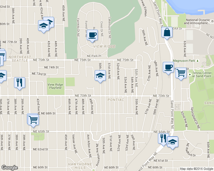 map of restaurants, bars, coffee shops, grocery stores, and more near 7035 51st Avenue Northeast in Seattle