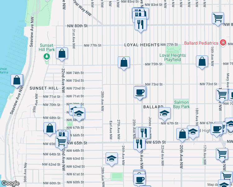 map of restaurants, bars, coffee shops, grocery stores, and more near 7033 27th Avenue Northwest in Seattle