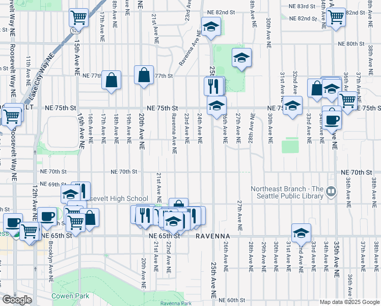 map of restaurants, bars, coffee shops, grocery stores, and more near 7042 23rd Avenue Northeast in Seattle