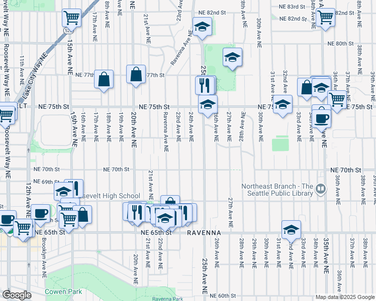 map of restaurants, bars, coffee shops, grocery stores, and more near 7042 23rd Avenue Northeast in Seattle