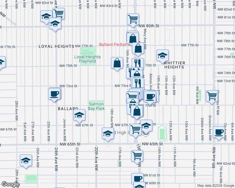 map of restaurants, bars, coffee shops, grocery stores, and more near 7035 17th Avenue Northwest in Seattle
