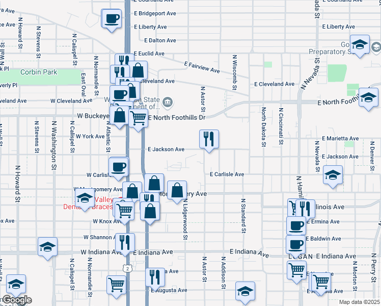 map of restaurants, bars, coffee shops, grocery stores, and more near 220 East Jackson Avenue in Spokane