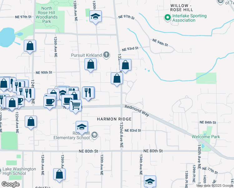 map of restaurants, bars, coffee shops, grocery stores, and more near 8529 132nd Avenue Northeast in Kirkland
