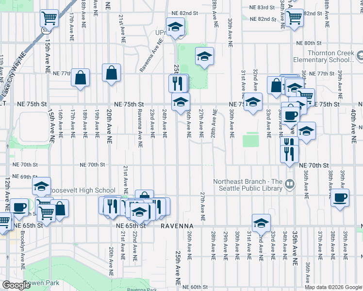 map of restaurants, bars, coffee shops, grocery stores, and more near 7035 25th Avenue Northeast in Seattle