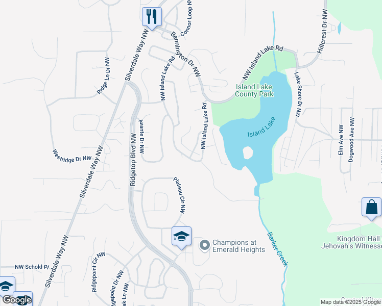 map of restaurants, bars, coffee shops, grocery stores, and more near 1300 Northwest Slate Lane in Silverdale