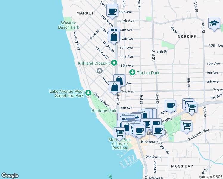 map of restaurants, bars, coffee shops, grocery stores, and more near 508 2nd Street in Kirkland