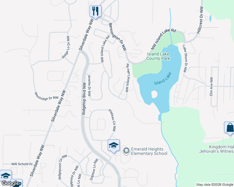 map of restaurants, bars, coffee shops, grocery stores, and more near 1311 Northwest Island Lake Road in Poulsbo
