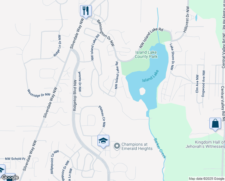 map of restaurants, bars, coffee shops, grocery stores, and more near 1300 Northwest Slate Lane in Silverdale