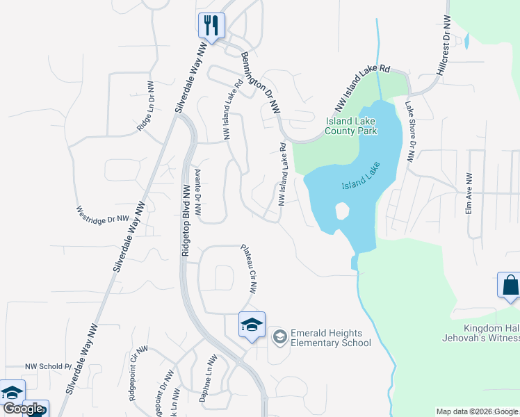 map of restaurants, bars, coffee shops, grocery stores, and more near 1311 Northwest Island Lake Road in Poulsbo