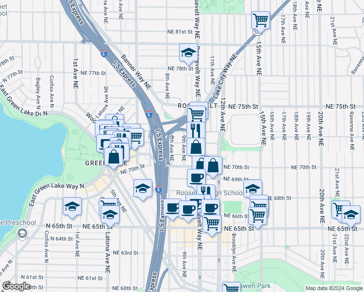 map of restaurants, bars, coffee shops, grocery stores, and more near 819 Northeast 72nd Street in Seattle