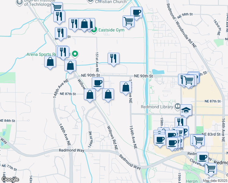 map of restaurants, bars, coffee shops, grocery stores, and more near 8702 152nd Ave NE in Redmond