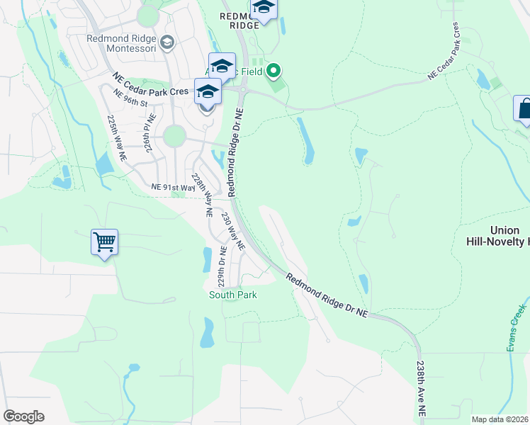 map of restaurants, bars, coffee shops, grocery stores, and more near 8785 233rd Place Northeast in Redmond