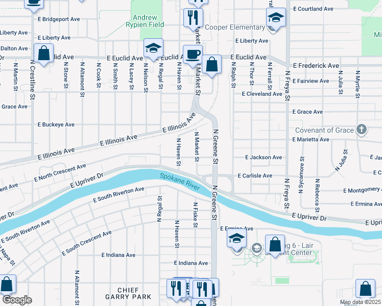 map of restaurants, bars, coffee shops, grocery stores, and more near 3018 East Jackson Avenue in Spokane