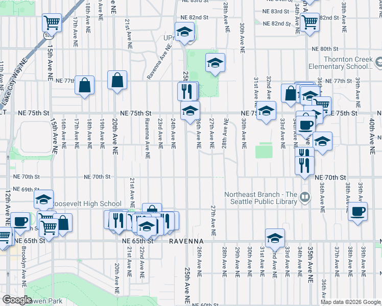 map of restaurants, bars, coffee shops, grocery stores, and more near 7035 25th Avenue Northeast in Seattle