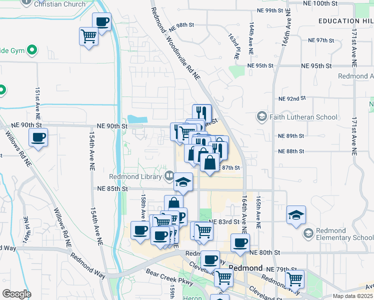 map of restaurants, bars, coffee shops, grocery stores, and more near 8867 161st Avenue Northeast in Redmond