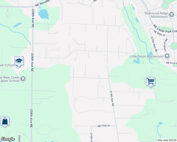 map of restaurants, bars, coffee shops, grocery stores, and more near 21520 Northeast 87th Place in Redmond