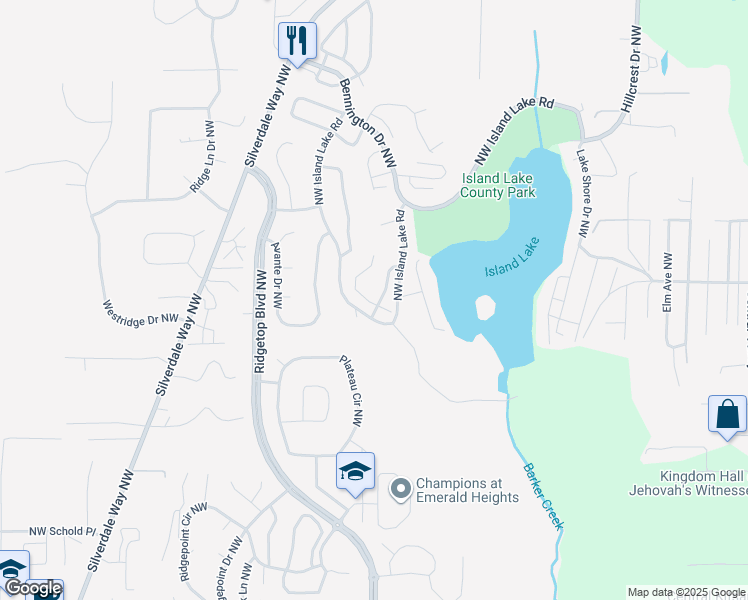 map of restaurants, bars, coffee shops, grocery stores, and more near 1300 Northwest Slate Lane in Silverdale
