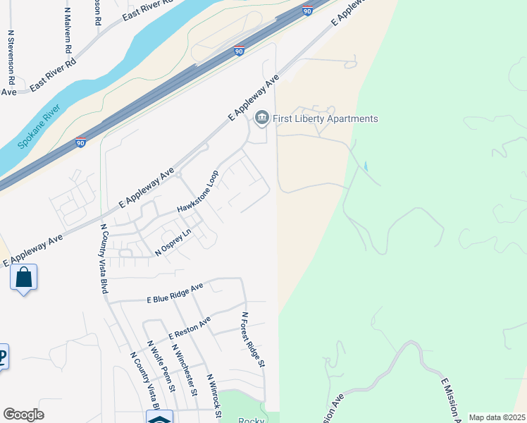 map of restaurants, bars, coffee shops, grocery stores, and more near 24900 Spotted Owl Lane in Liberty Lake