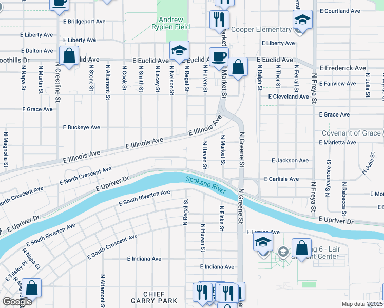 map of restaurants, bars, coffee shops, grocery stores, and more near 2919 East Jackson Avenue in Spokane