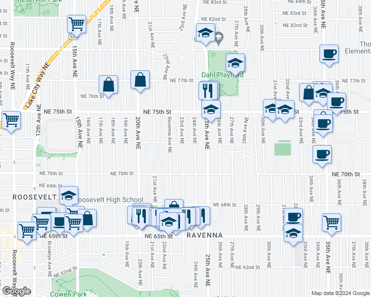 map of restaurants, bars, coffee shops, grocery stores, and more near 7056 23rd Avenue Northeast in Seattle