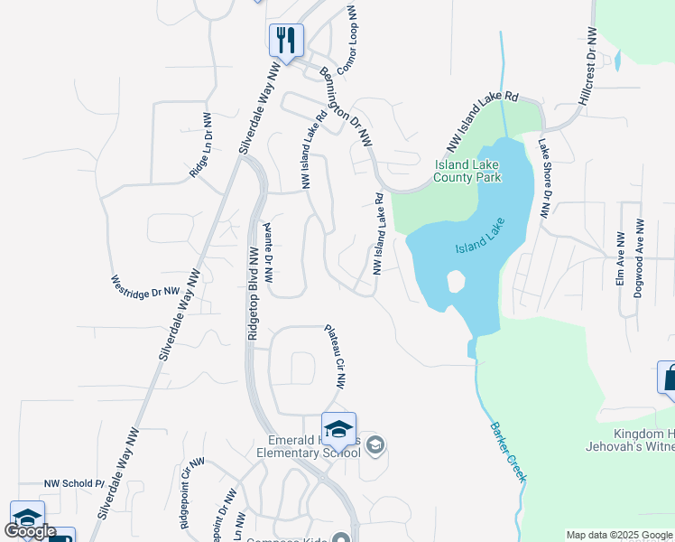map of restaurants, bars, coffee shops, grocery stores, and more near 1313 Northwest Slate Lane in Silverdale