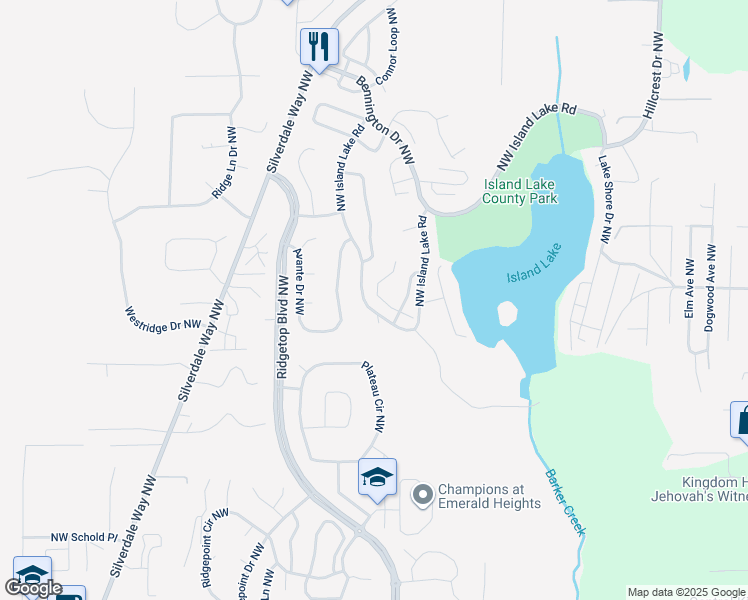 map of restaurants, bars, coffee shops, grocery stores, and more near 1311 Northwest Island Lake Road in Poulsbo
