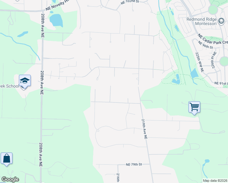 map of restaurants, bars, coffee shops, grocery stores, and more near 21520 Northeast 87th Place in Redmond