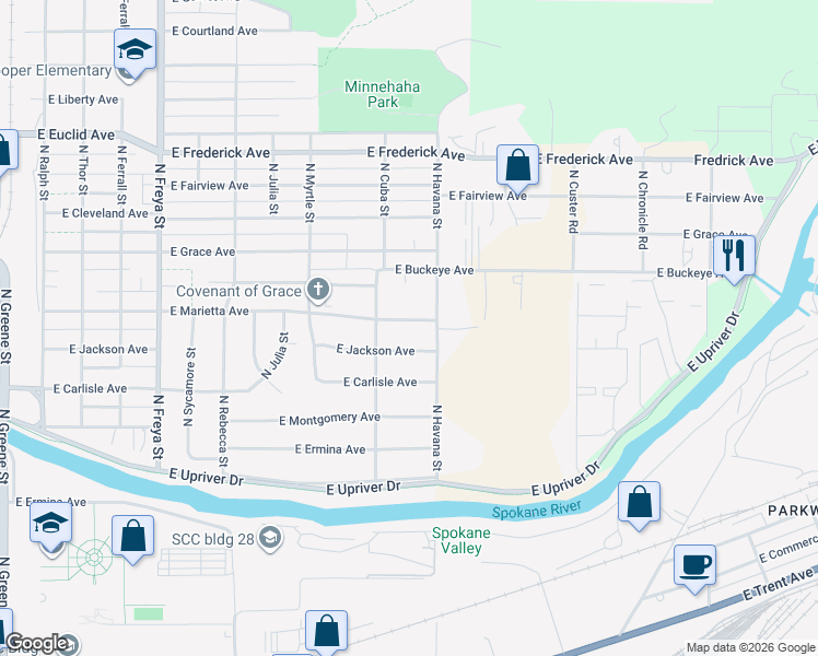 map of restaurants, bars, coffee shops, grocery stores, and more near 4218 East Jackson Avenue in Spokane