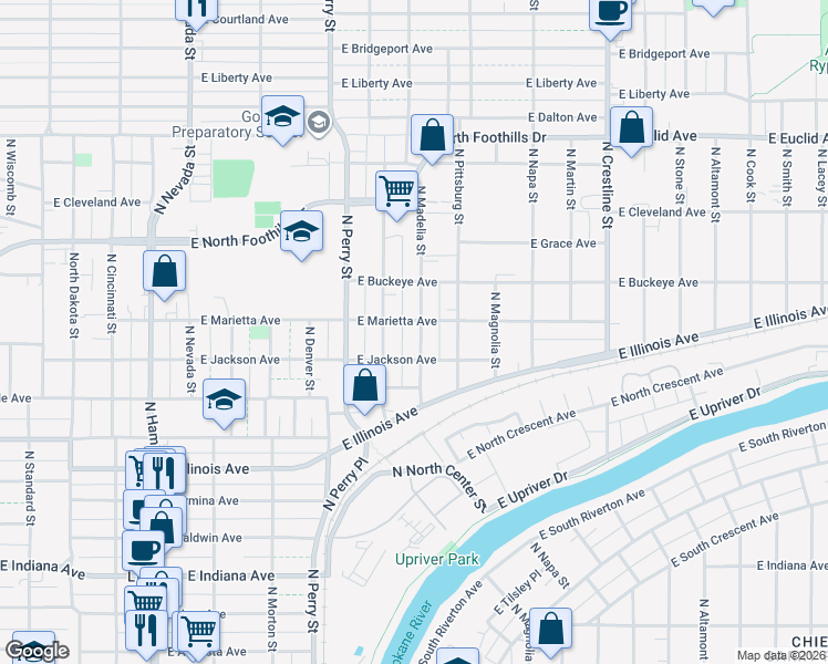 map of restaurants, bars, coffee shops, grocery stores, and more near 2506 North Hogan Street in Spokane