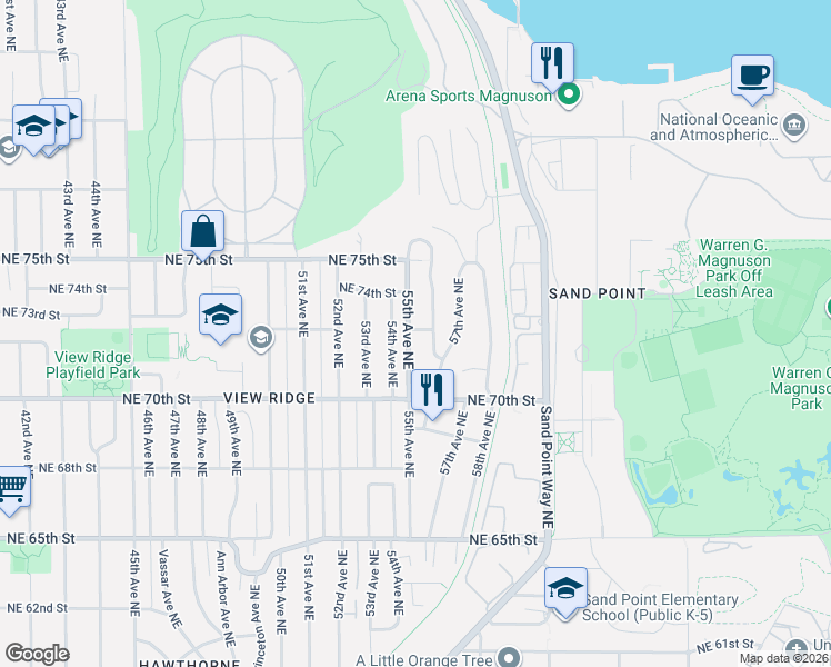 map of restaurants, bars, coffee shops, grocery stores, and more near 7033 56th Avenue Northeast in Seattle