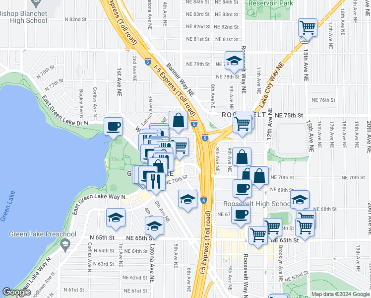 map of restaurants, bars, coffee shops, grocery stores, and more near 7101 6th Avenue Northeast in Seattle