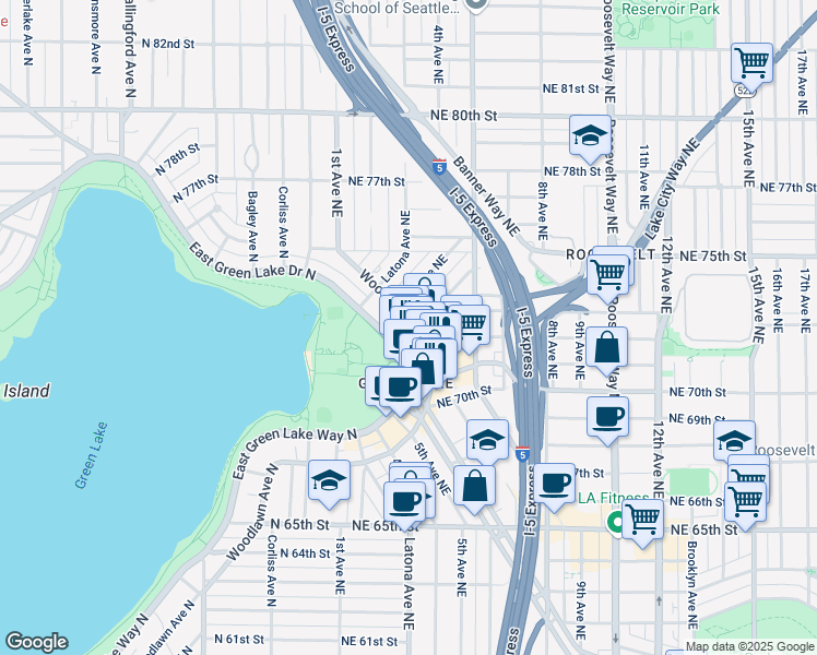 map of restaurants, bars, coffee shops, grocery stores, and more near 318 Northeast Maple Leaf Place in Seattle