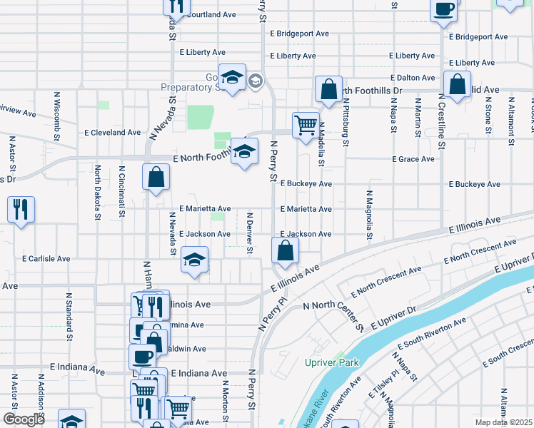 map of restaurants, bars, coffee shops, grocery stores, and more near 1317 East Jackson Avenue in Spokane