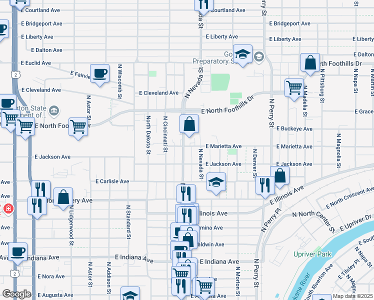 map of restaurants, bars, coffee shops, grocery stores, and more near 905 East Jackson Avenue in Spokane
