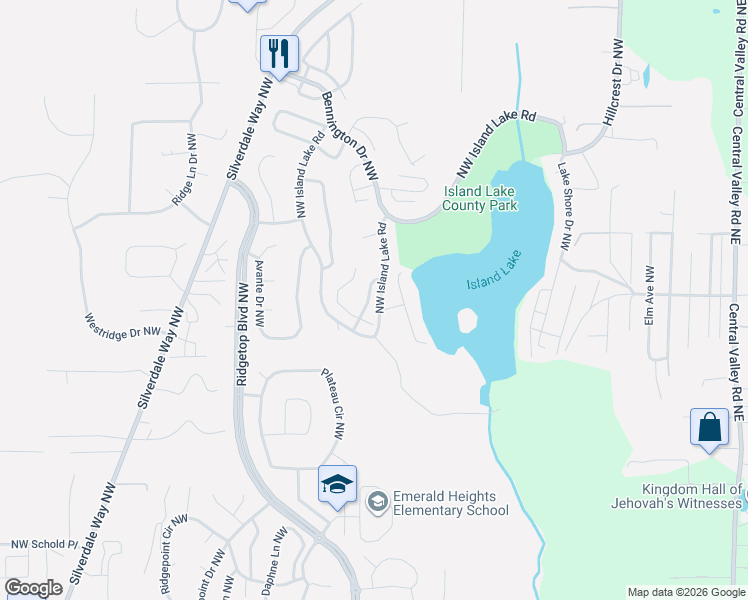 map of restaurants, bars, coffee shops, grocery stores, and more near 1300 Northwest Slate Lane in Silverdale