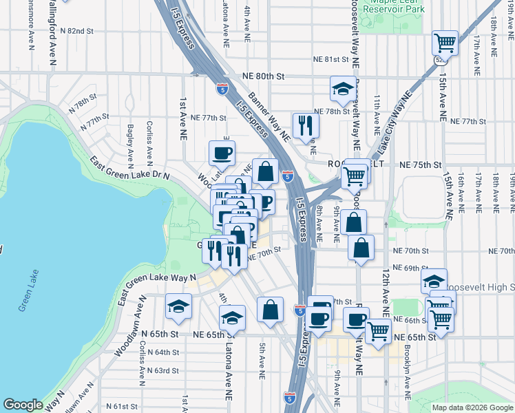 map of restaurants, bars, coffee shops, grocery stores, and more near in Seattle