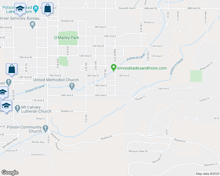 map of restaurants, bars, coffee shops, grocery stores, and more near 708 15th Avenue East in Polson
